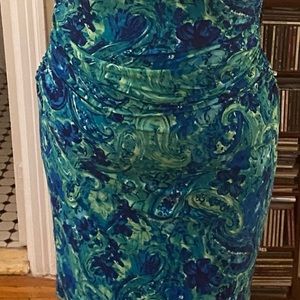 Ralph Lauren sleeveless green/blue sheath dress. NWOT. Cowl neck.